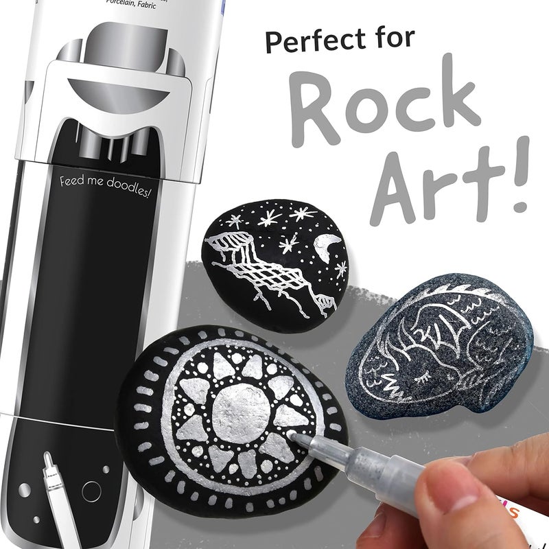 Funcils 5 Acrylic Silver Paint Pen - Silver Marker Metallic Paint Pens for Fabric, Wood, Canvas, Leaf, Metal, Glass, Plastic - Permanent Pen Fine Tip, Thin Point & Jumbo (1mm, 3mm, 6mm, 10mm, 15mm) - Image 3